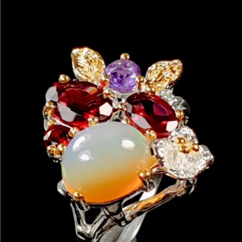 Fabulous Genuine Fiery Opal & Bejeweled Ring